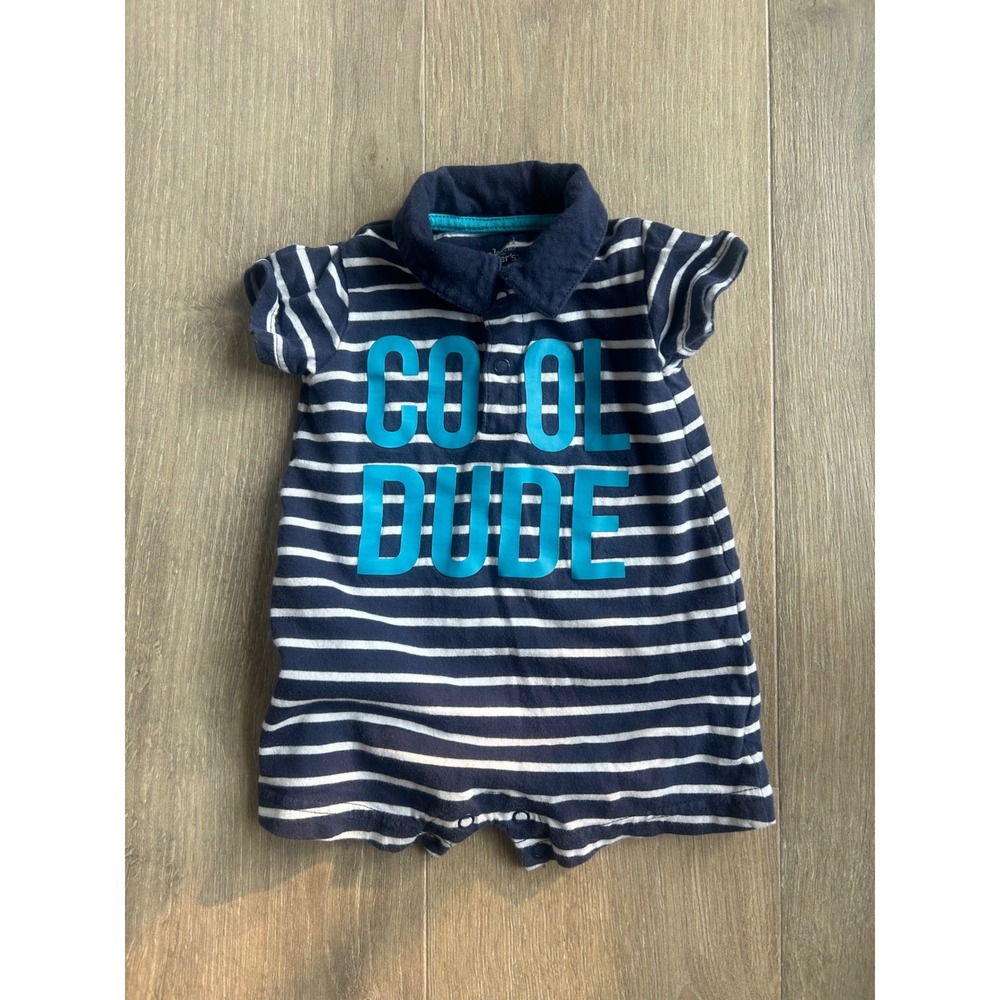 Child of Mine Blue Striped Romper Baby Boy 0-3M Cool Dude Polo Outfit